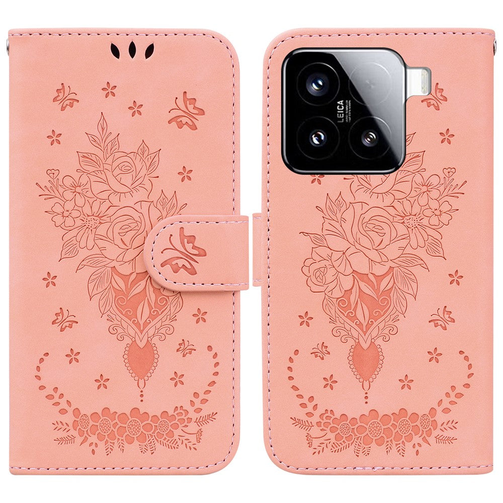 For Xiaomi 15 Case PU Leather Wallet Phone Cover Butterfly Flower Imprint