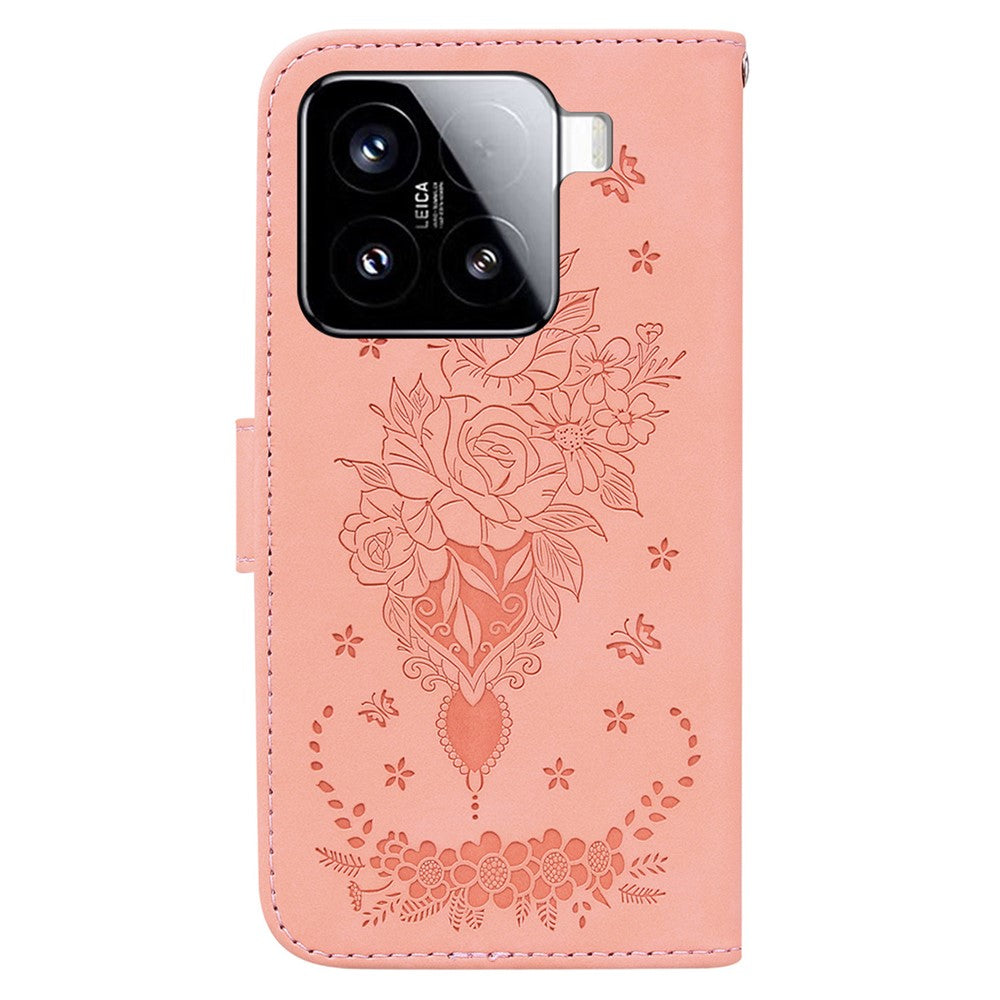 For Xiaomi 15 Case PU Leather Wallet Phone Cover Butterfly Flower Imprint