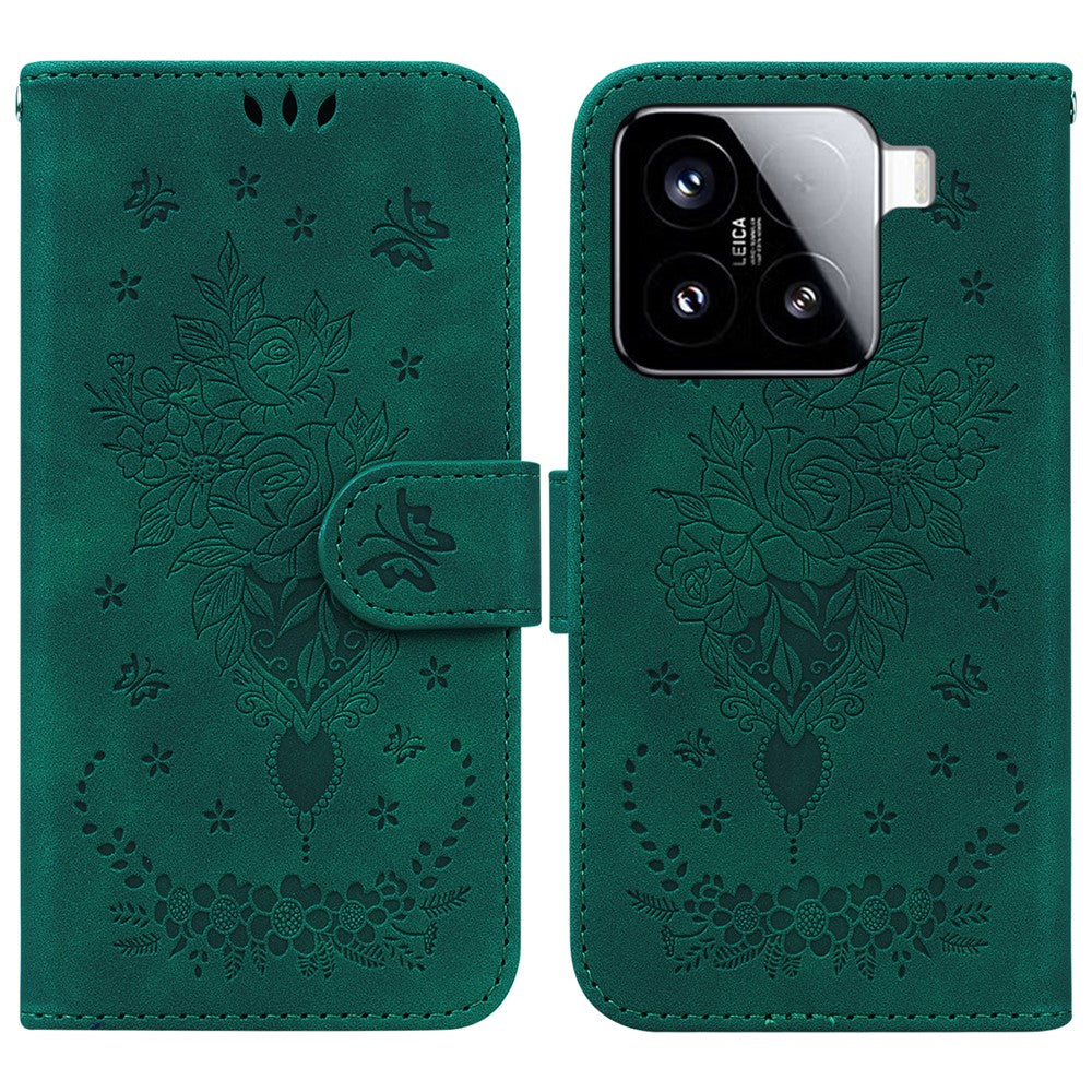 For Xiaomi 15 Case PU Leather Wallet Phone Cover Butterfly Flower Imprint