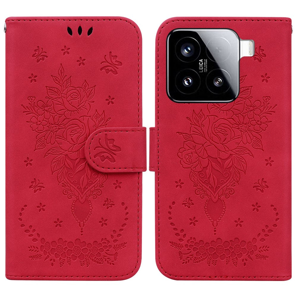 For Xiaomi 15 Case PU Leather Wallet Phone Cover Butterfly Flower Imprint