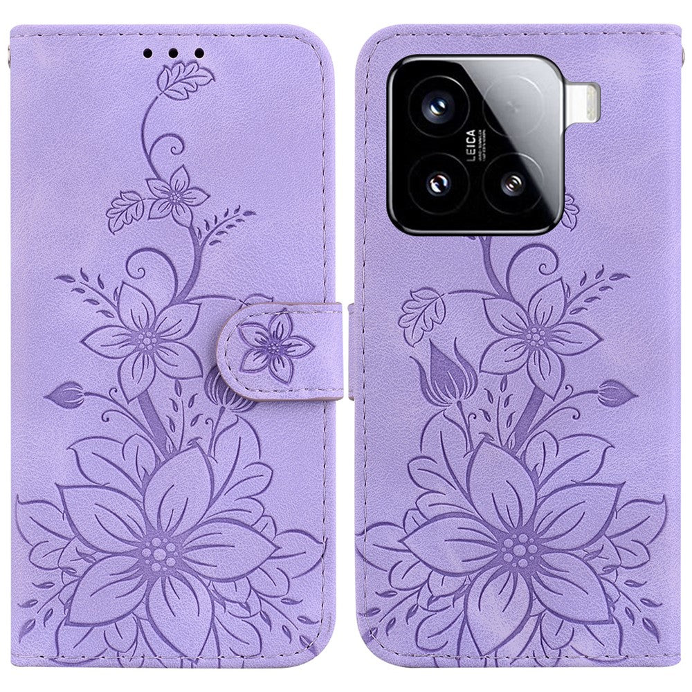 For Xiaomi 15 Case Lily Flower Imprint Leather Phone Cover with Stand