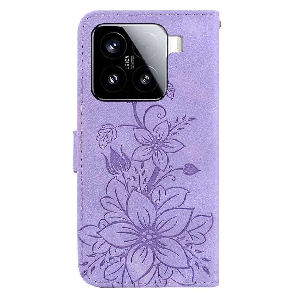 For Xiaomi 15 Case Lily Flower Imprint Leather Phone Cover with Stand