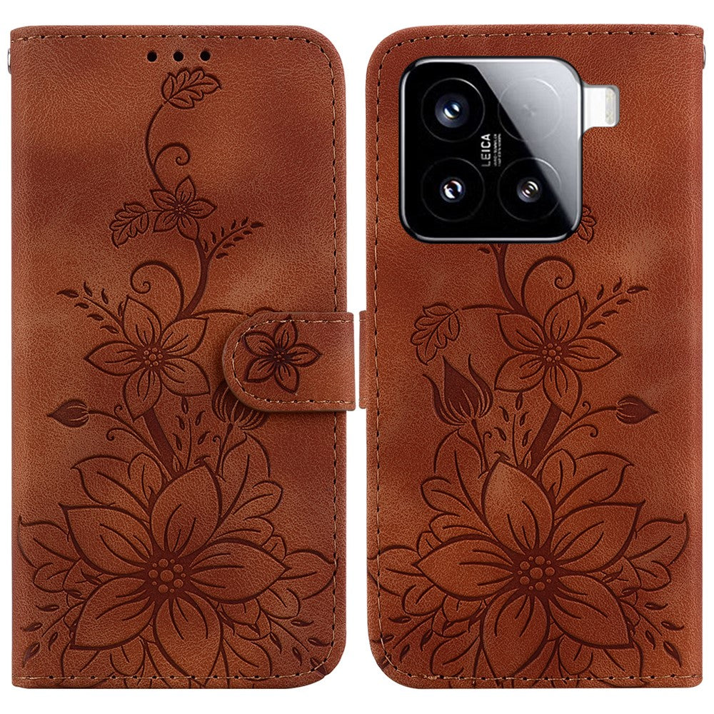 For Xiaomi 15 Case Lily Flower Imprint Leather Phone Cover with Stand