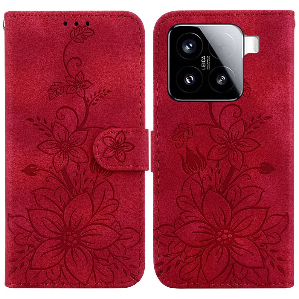 For Xiaomi 15 Case Lily Flower Imprint Leather Phone Cover with Stand