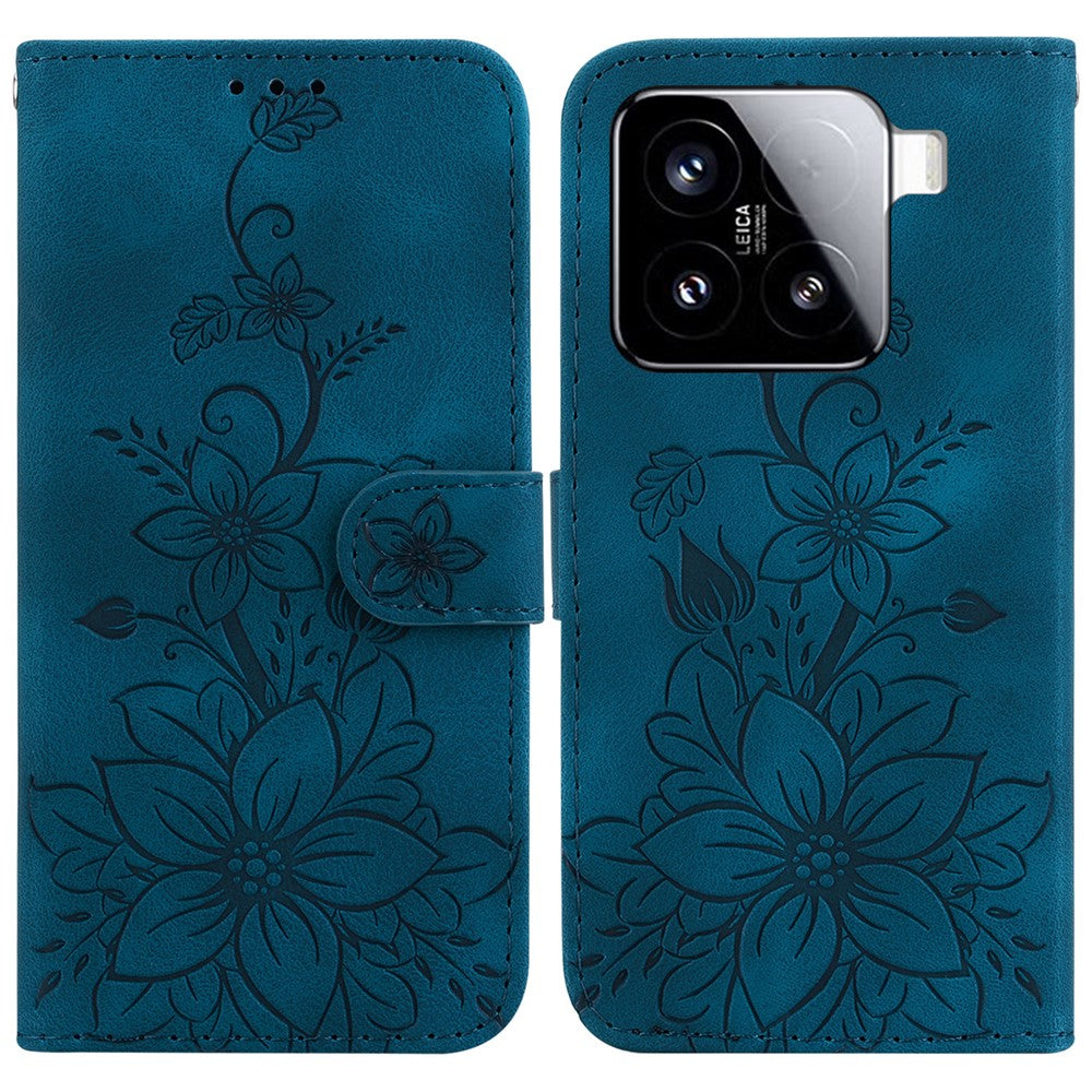 For Xiaomi 15 Case Lily Flower Imprint Leather Phone Cover with Stand