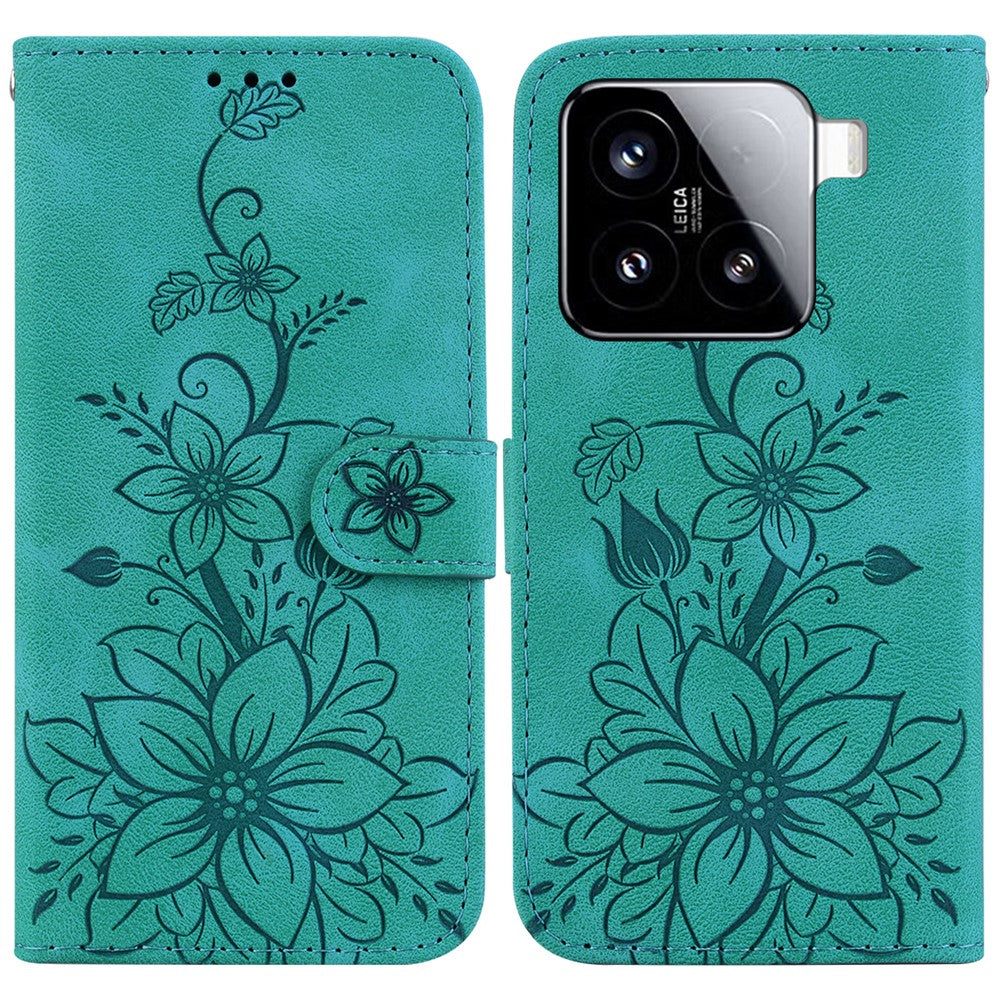For Xiaomi 15 Case Lily Flower Imprint Leather Phone Cover with Stand