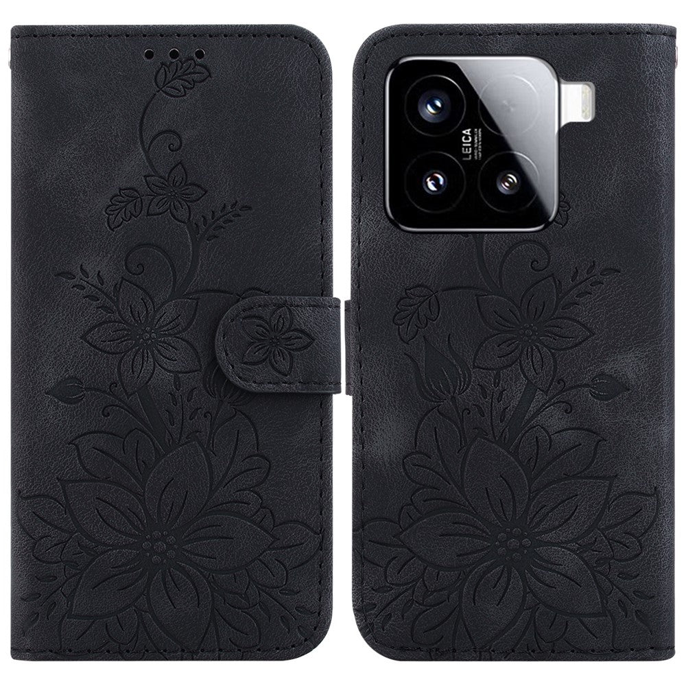 For Xiaomi 15 Case Lily Flower Imprint Leather Phone Cover with Stand