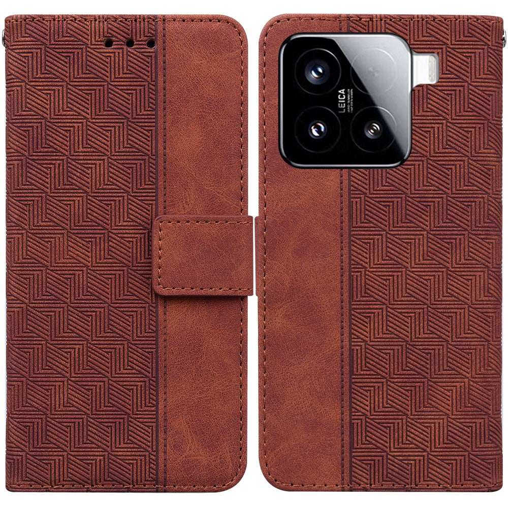 For Xiaomi 15 Case Geometry Pattern Leather Wallet Phone Cover with Wrist Strap
