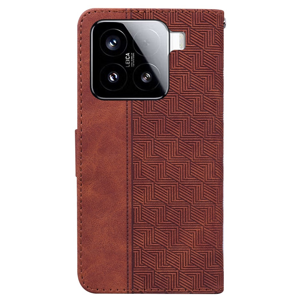 For Xiaomi 15 Case Geometry Pattern Leather Wallet Phone Cover with Wrist Strap