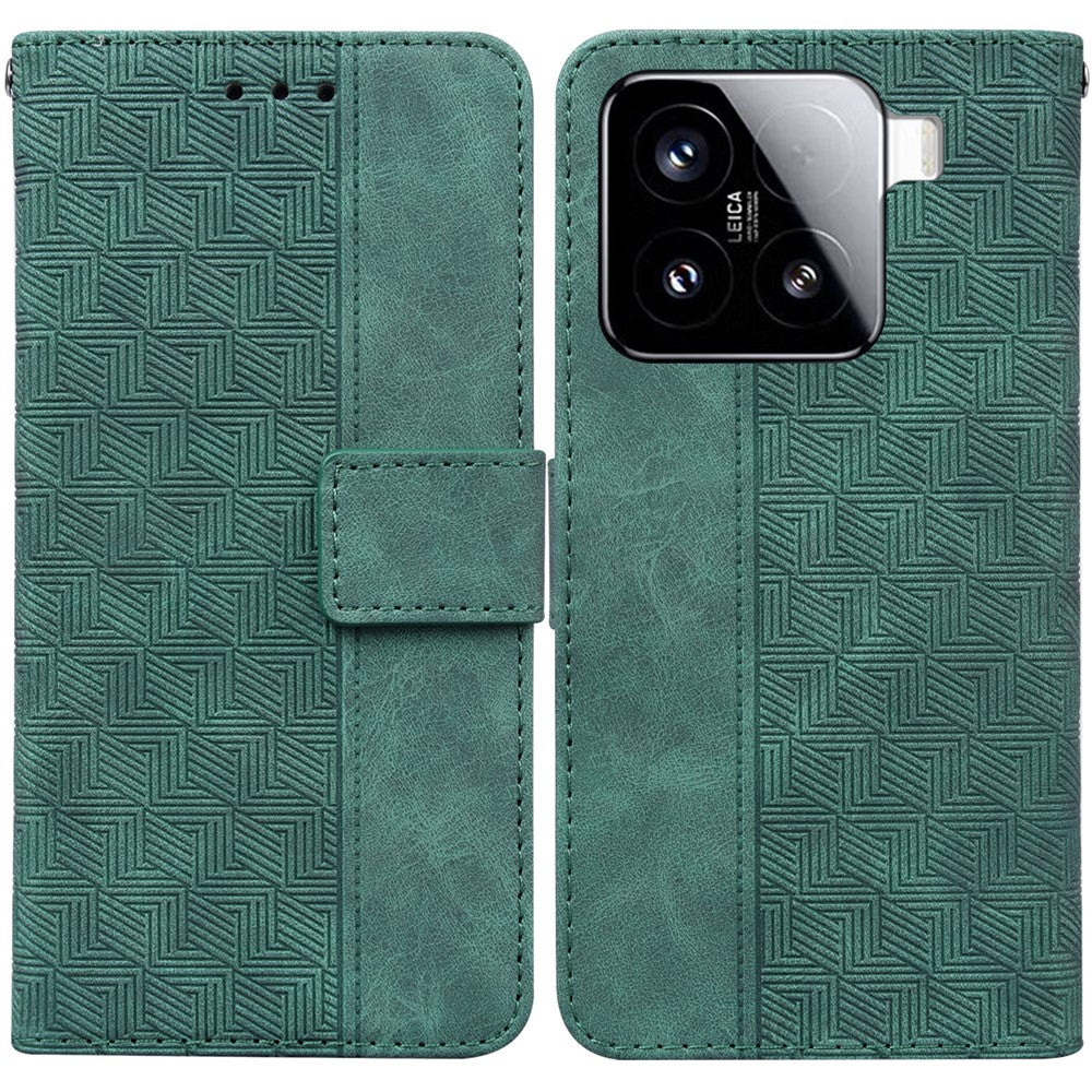 For Xiaomi 15 Case Geometry Pattern Leather Wallet Phone Cover with Wrist Strap