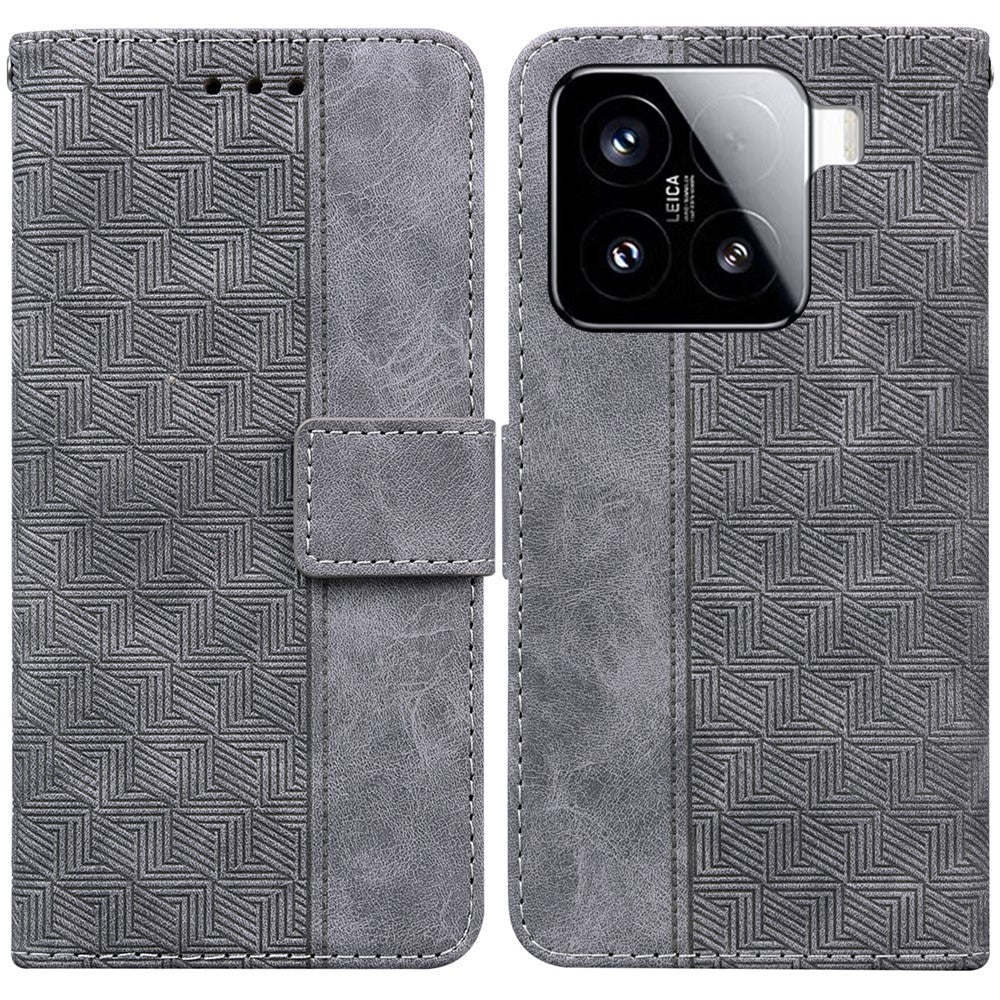 For Xiaomi 15 Case Geometry Pattern Leather Wallet Phone Cover with Wrist Strap