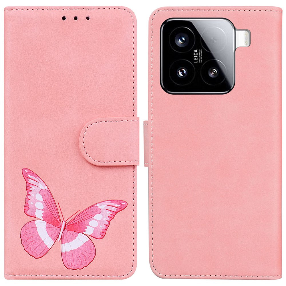 For Xiaomi 15 Stand Case PU Leather Phone Cover Butterfly Printed