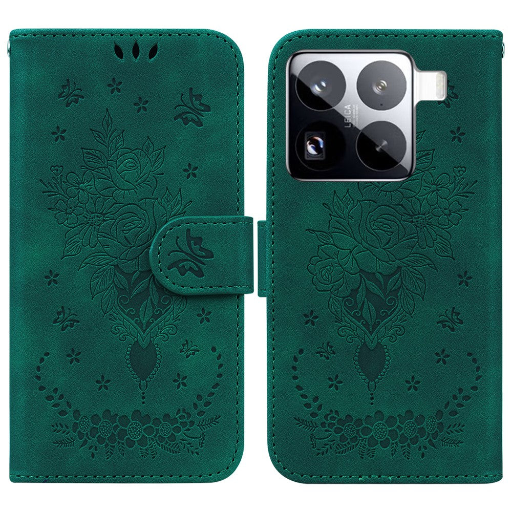 For Xiaomi 15 Pro Case PU Leather Wallet Phone Cover Butterfly Flower Imprint