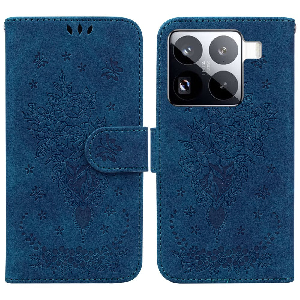 For Xiaomi 15 Pro Case PU Leather Wallet Phone Cover Butterfly Flower Imprint