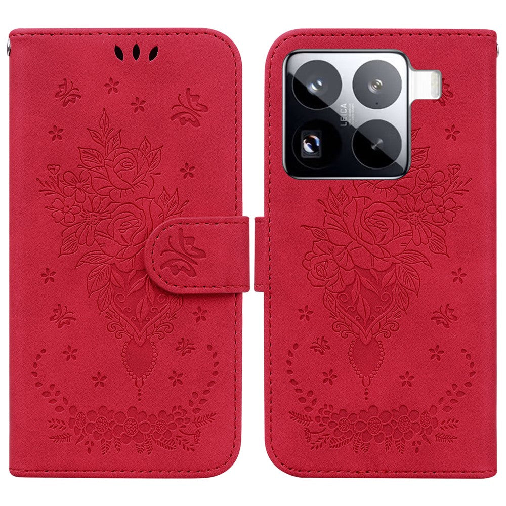 For Xiaomi 15 Pro Case PU Leather Wallet Phone Cover Butterfly Flower Imprint