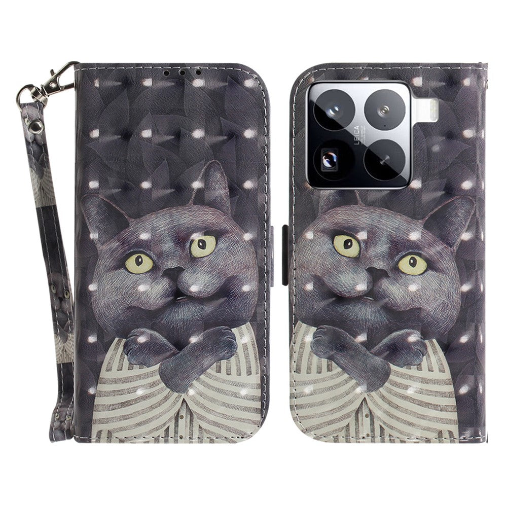 For Xiaomi 15 Pro Case Pattern Printing Leather Wallet Phone Cover with Wrist Strap
