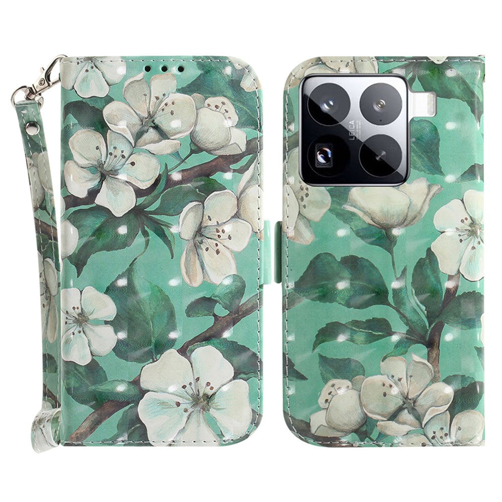 For Xiaomi 15 Pro Case Pattern Printing Leather Wallet Phone Cover with Wrist Strap