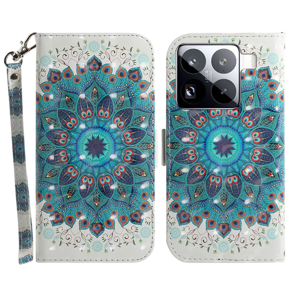 For Xiaomi 15 Pro Case Pattern Printing Leather Wallet Phone Cover with Wrist Strap