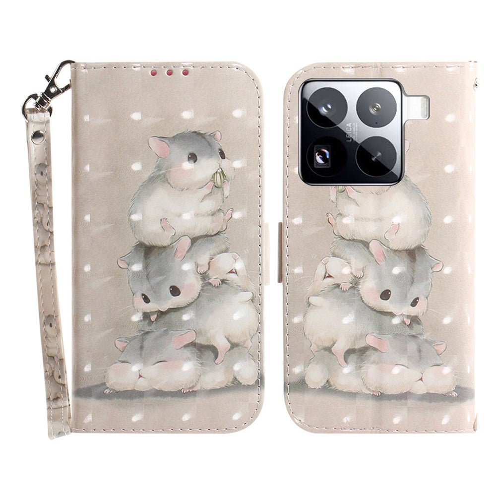 For Xiaomi 15 Pro Case Pattern Printing Leather Wallet Phone Cover with Wrist Strap