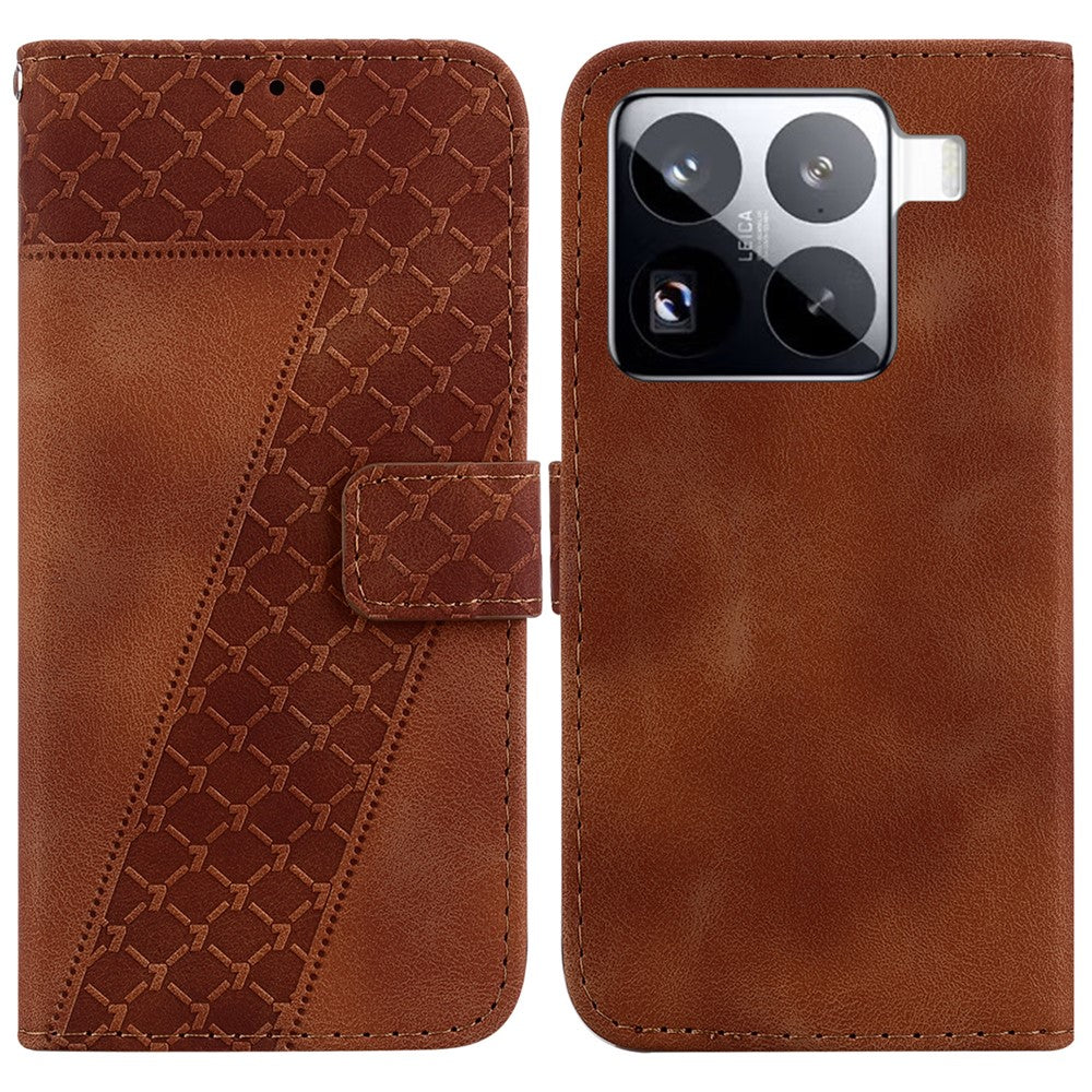 For Xiaomi 15 Pro Stand Case 7-Shaped Pattern Imprint Leather Phone Cover