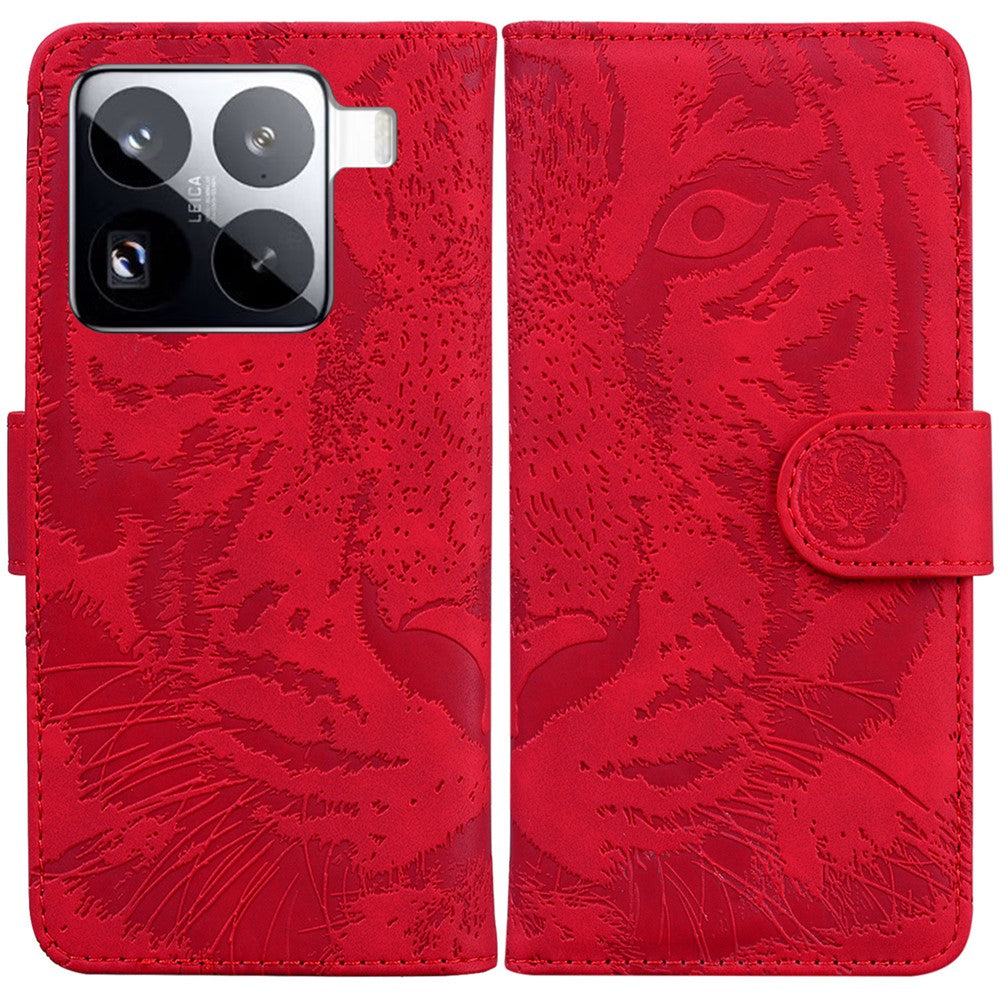 Xiaomi 15 Pro-skal Tiger Imprint Läderplånboksfodral