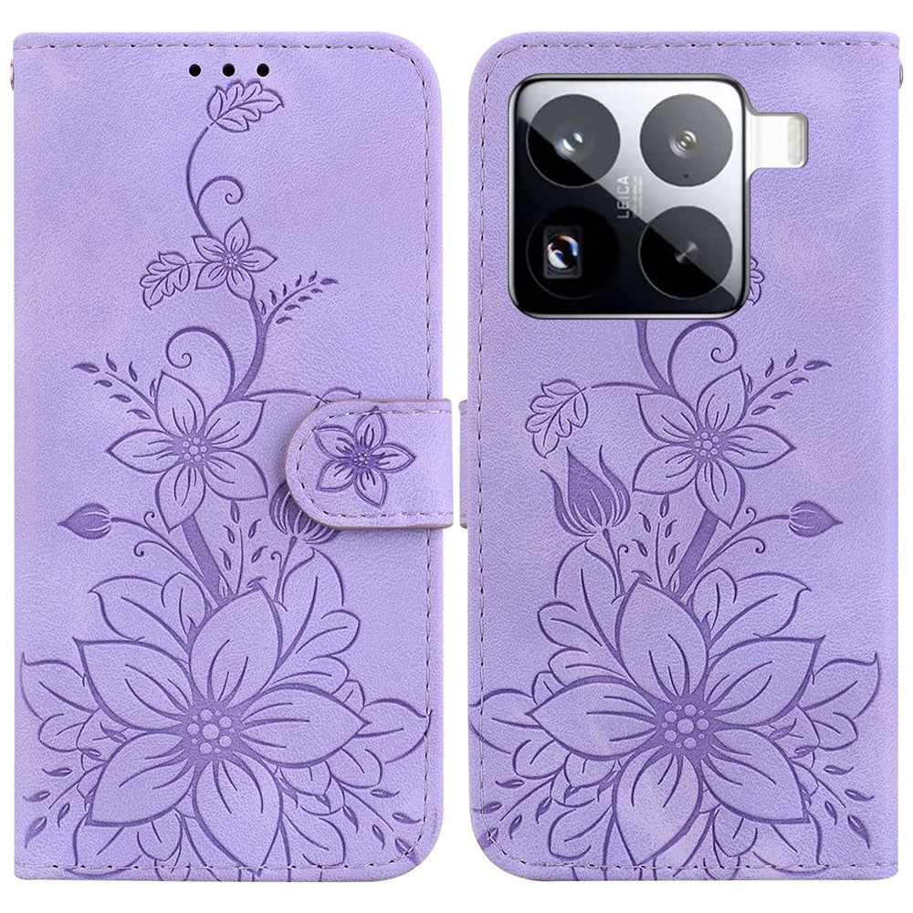 For Xiaomi 15 Pro Case Lily Flower Imprint Leather Phone Cover with Stand