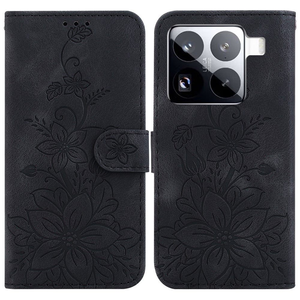 For Xiaomi 15 Pro Case Lily Flower Imprint Leather Phone Cover with Stand