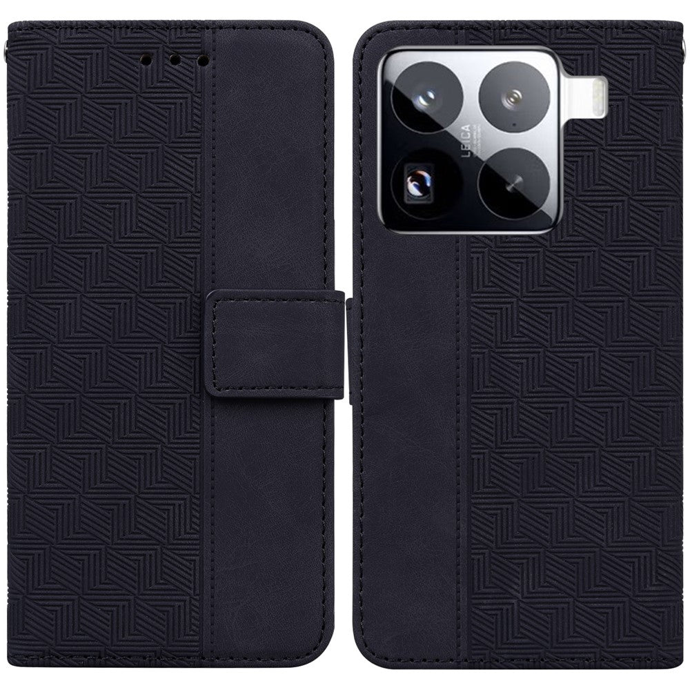 For Xiaomi 15 Pro Case Geometry Pattern Leather Wallet Phone Cover with Wrist Strap