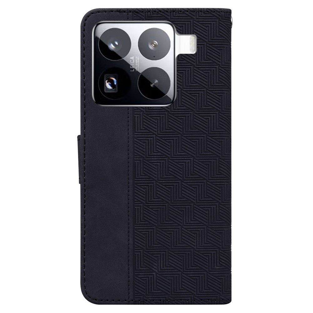 For Xiaomi 15 Pro Case Geometry Pattern Leather Wallet Phone Cover with Wrist Strap