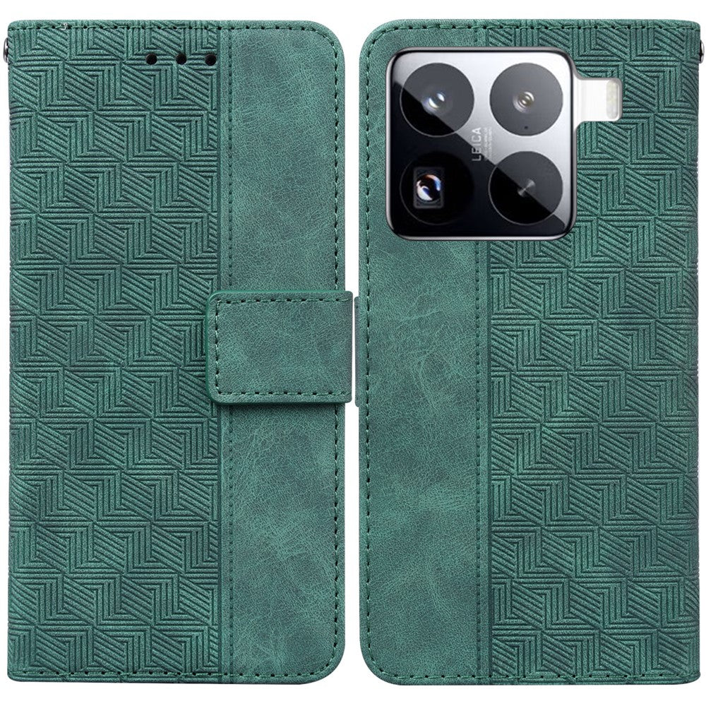 For Xiaomi 15 Pro Case Geometry Pattern Leather Wallet Phone Cover with Wrist Strap