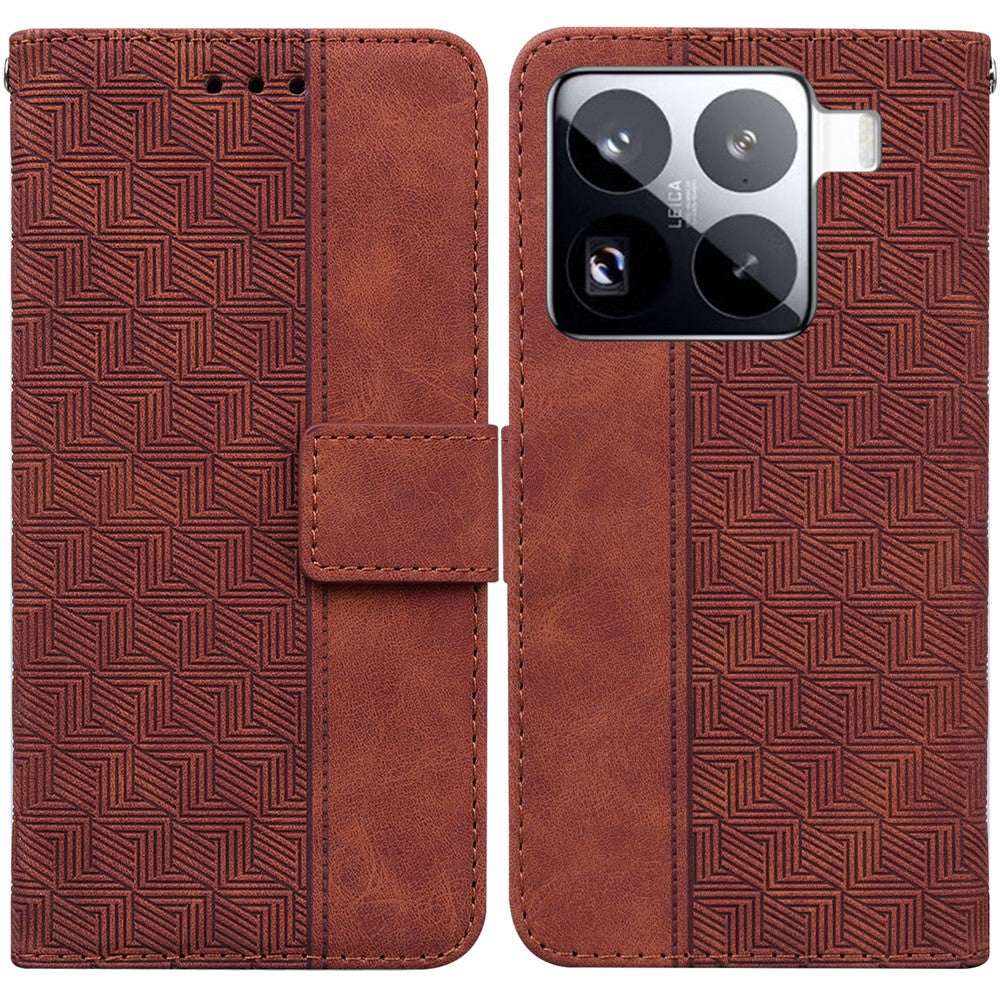 For Xiaomi 15 Pro Case Geometry Pattern Leather Wallet Phone Cover with Wrist Strap