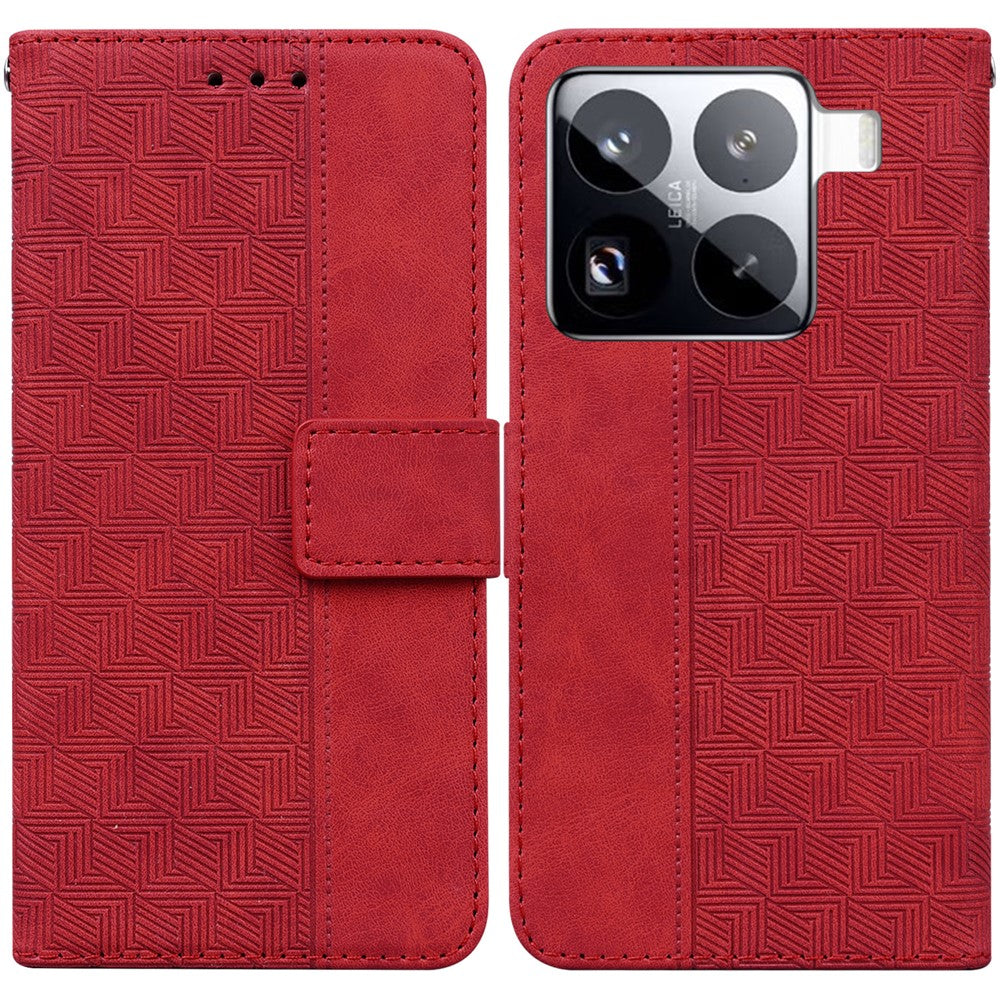 For Xiaomi 15 Pro Case Geometry Pattern Leather Wallet Phone Cover with Wrist Strap