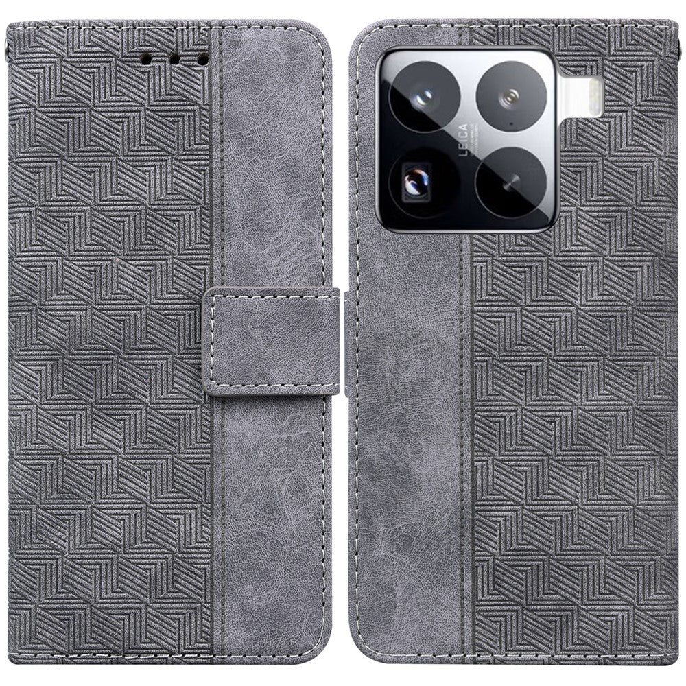For Xiaomi 15 Pro Case Geometry Pattern Leather Wallet Phone Cover with Wrist Strap