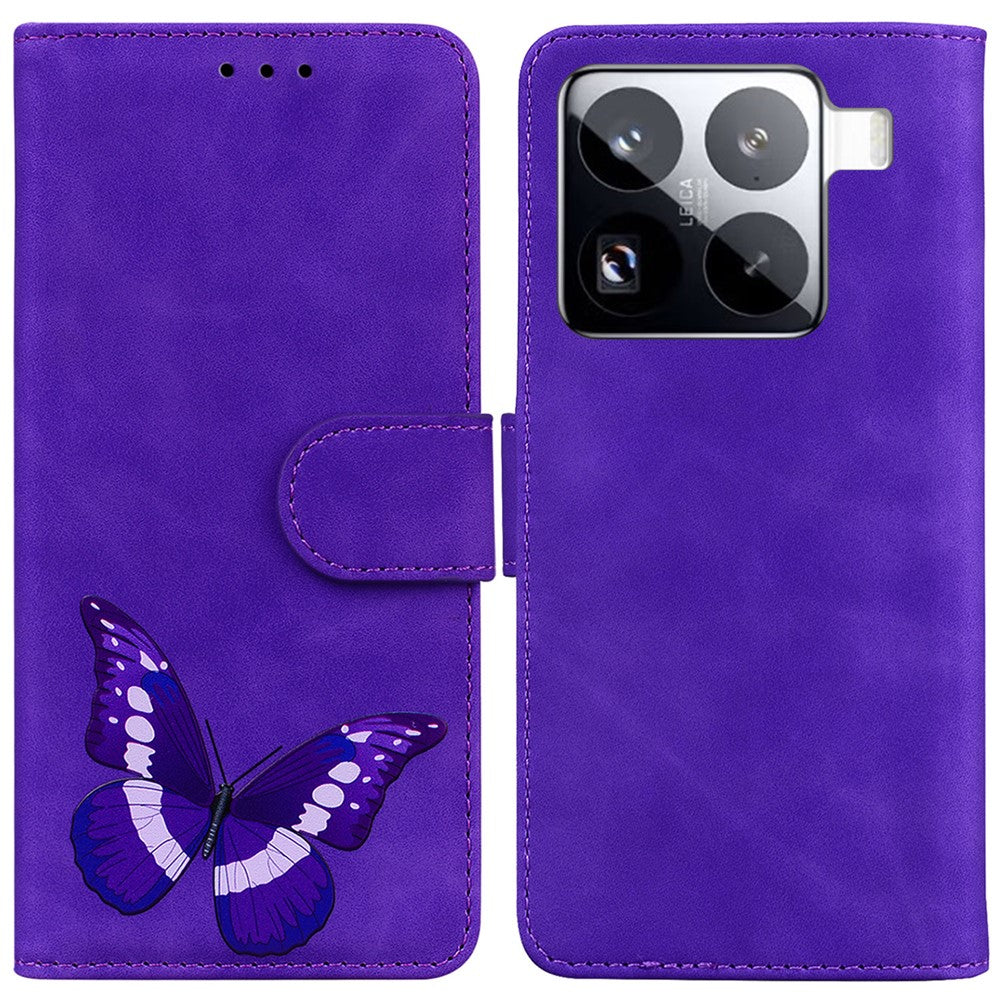 For Xiaomi 15 Pro Stand Case PU Leather Phone Cover Butterfly Printed