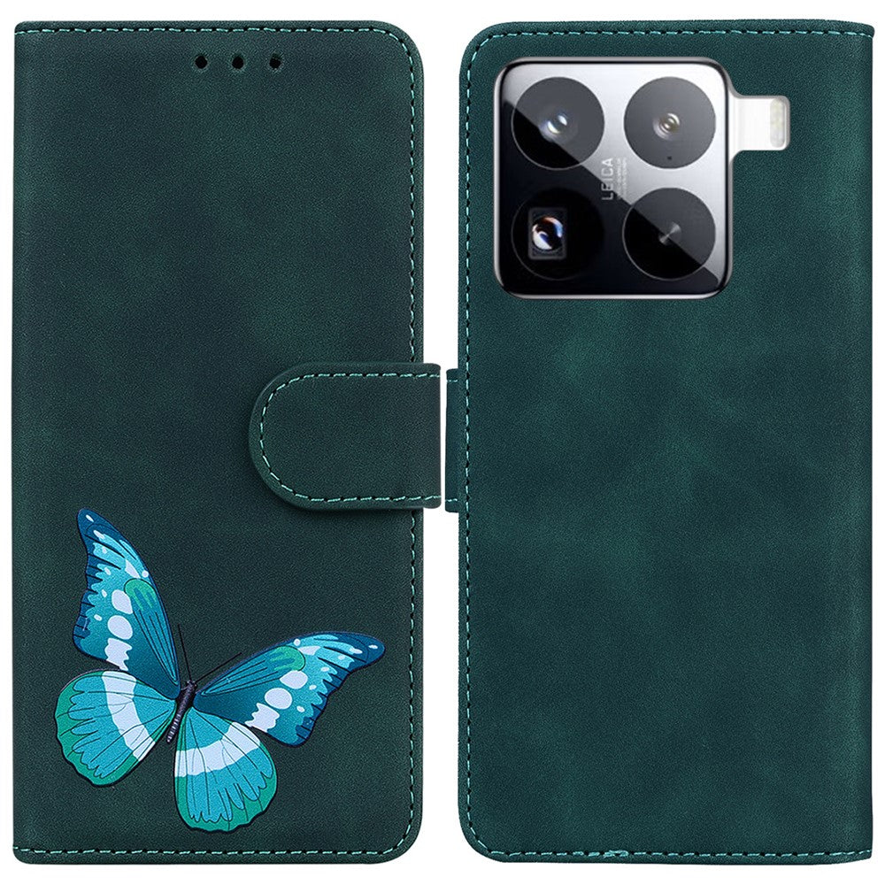 For Xiaomi 15 Pro Stand Case PU Leather Phone Cover Butterfly Printed