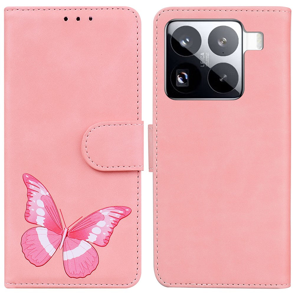 Xiaomi 15 Pro Stativfodral PU-lädermobilskal Fjärilstryck