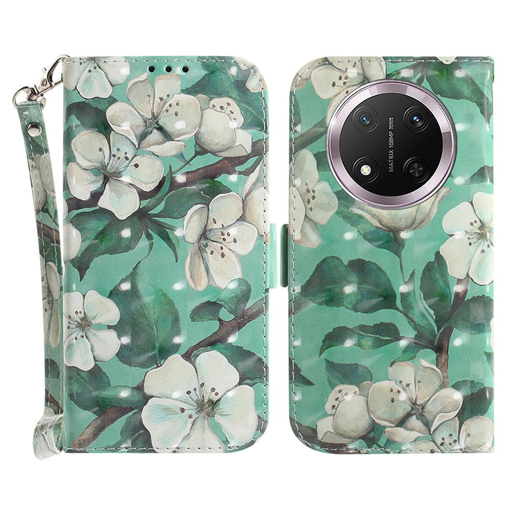 For Honor Magic7 Lite 5G / X9c 5G / X60 Pro 5G Case Pattern Printing Leather Wallet Phone Cover with Wrist Strap