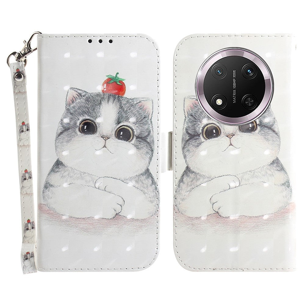 For Honor Magic7 Lite 5G / X9c 5G / X60 Pro 5G Case Pattern Printing Leather Wallet Phone Cover with Wrist Strap