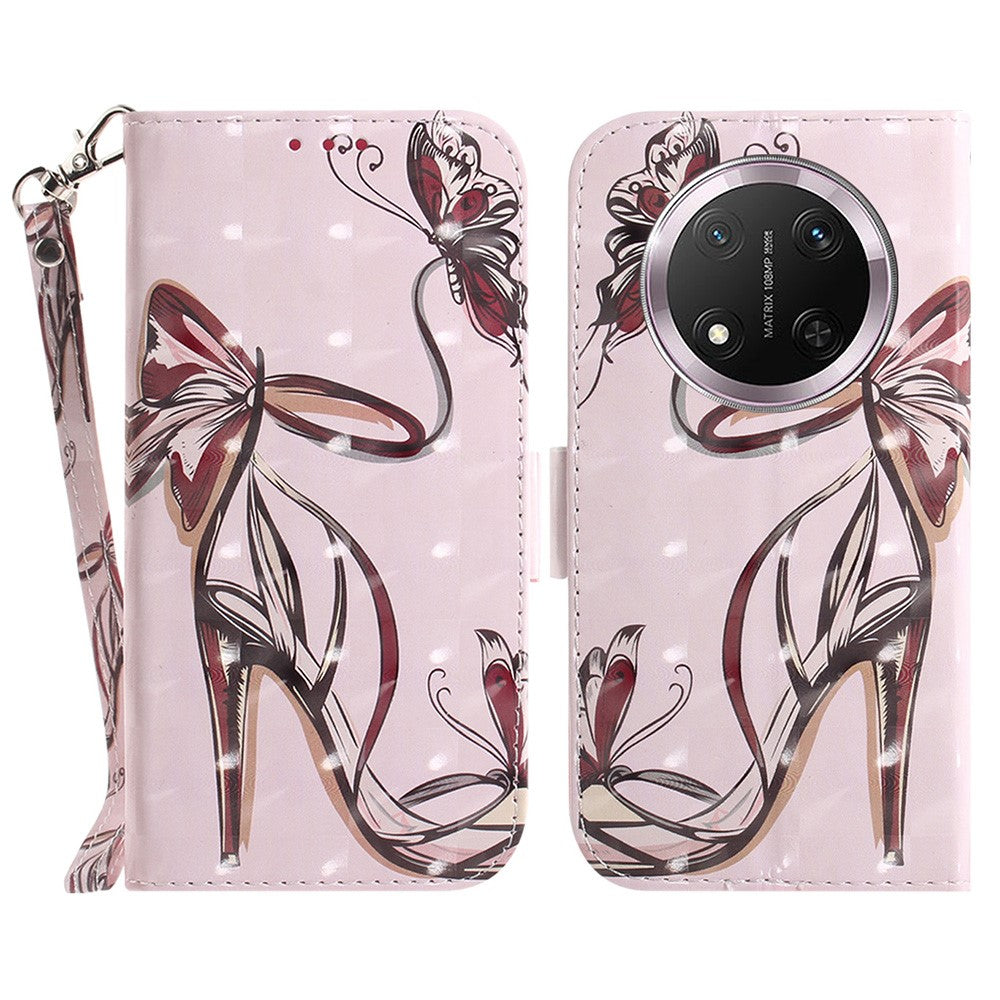 For Honor Magic7 Lite 5G / X9c 5G / X60 Pro 5G Case Pattern Printing Leather Wallet Phone Cover with Wrist Strap