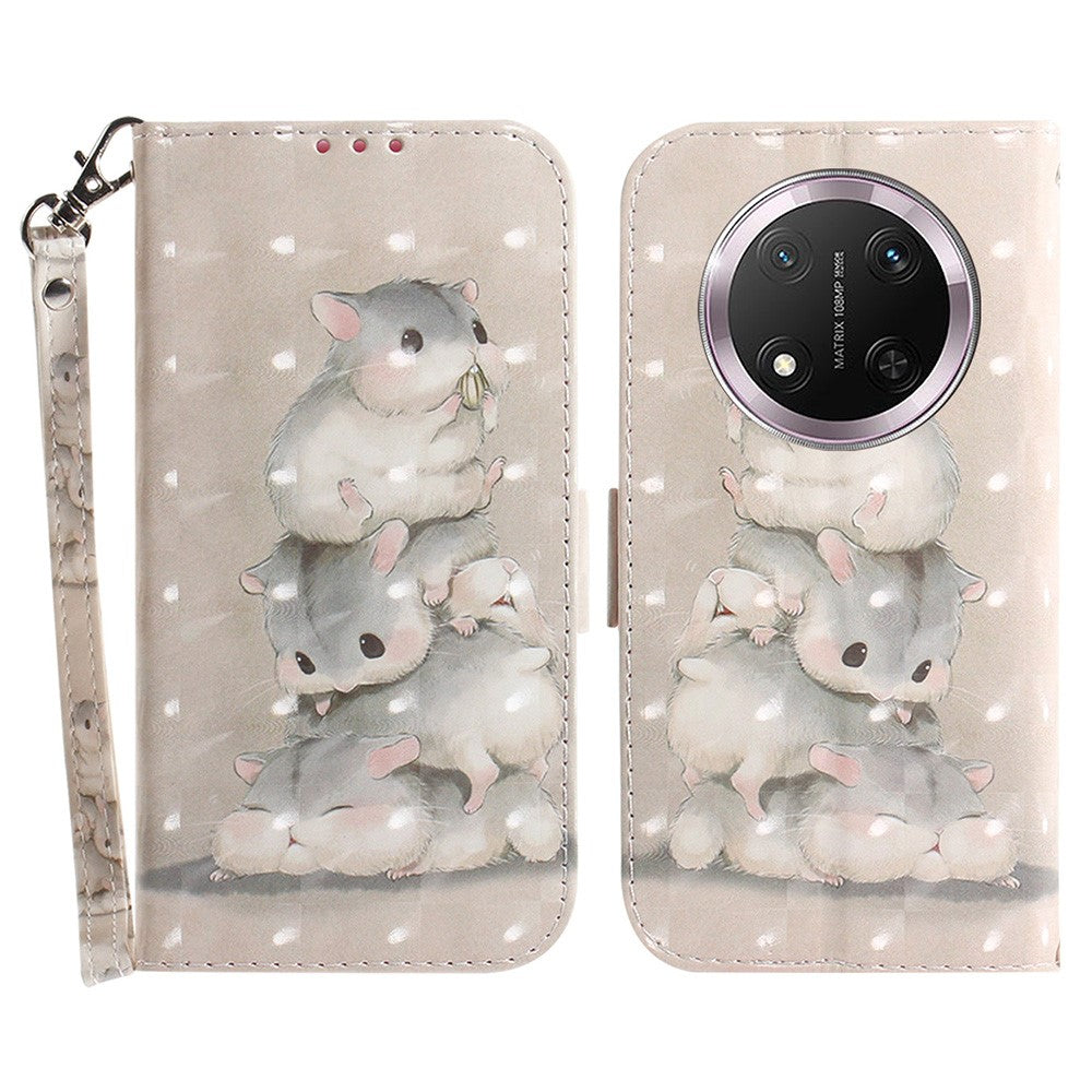 For Honor Magic7 Lite 5G / X9c 5G / X60 Pro 5G Case Pattern Printing Leather Wallet Phone Cover with Wrist Strap