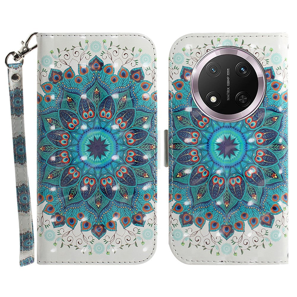For Honor Magic7 Lite 5G / X9c 5G / X60 Pro 5G Case Pattern Printing Leather Wallet Phone Cover with Wrist Strap
