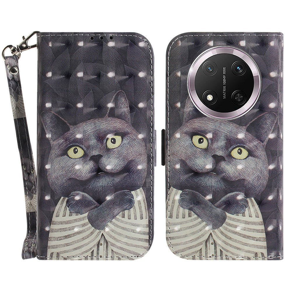 For Honor Magic7 Lite 5G / X9c 5G / X60 Pro 5G Case Pattern Printing Leather Wallet Phone Cover with Wrist Strap