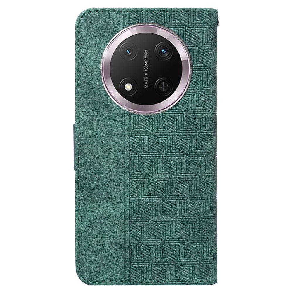 For Honor Magic7 Lite 5G / X9c 5G / X60 Pro 5G Case Geometry Pattern Leather Wallet Phone Cover with Wrist Strap
