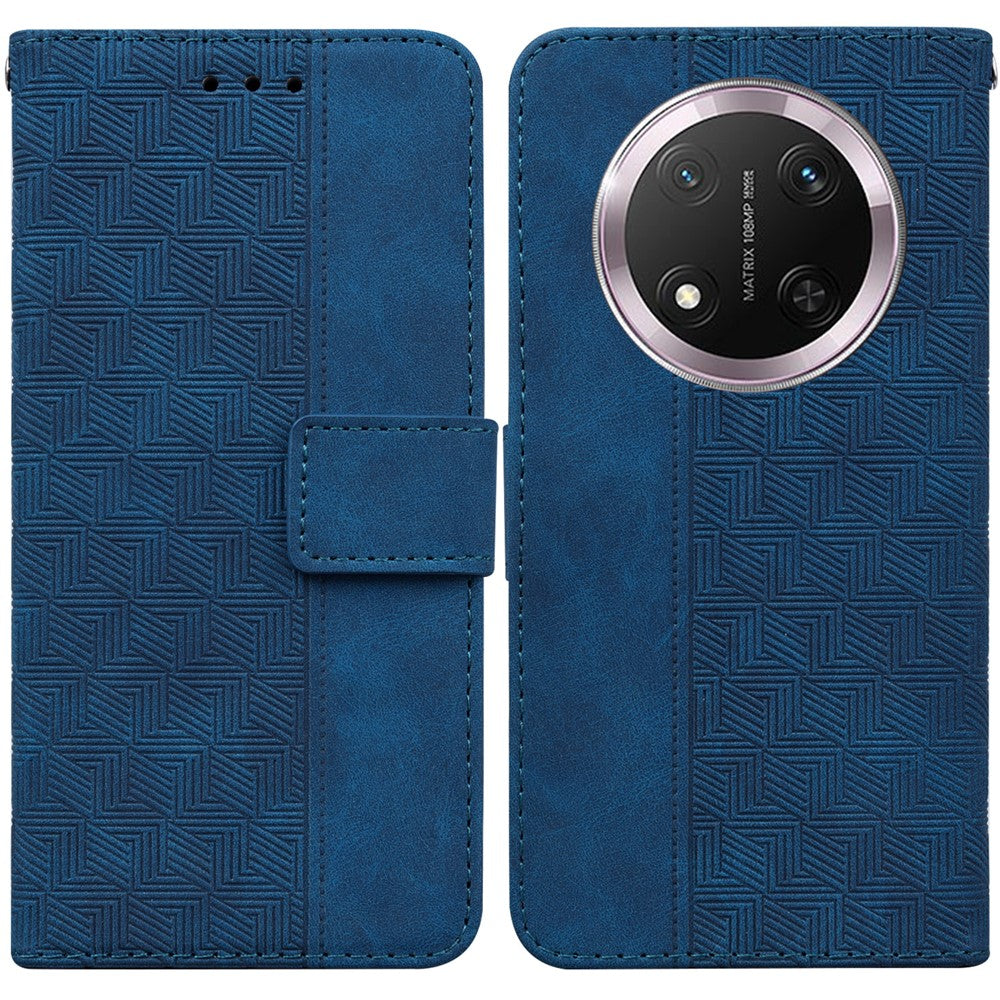 For Honor Magic7 Lite 5G / X9c 5G / X60 Pro 5G Case Geometry Pattern Leather Wallet Phone Cover with Wrist Strap