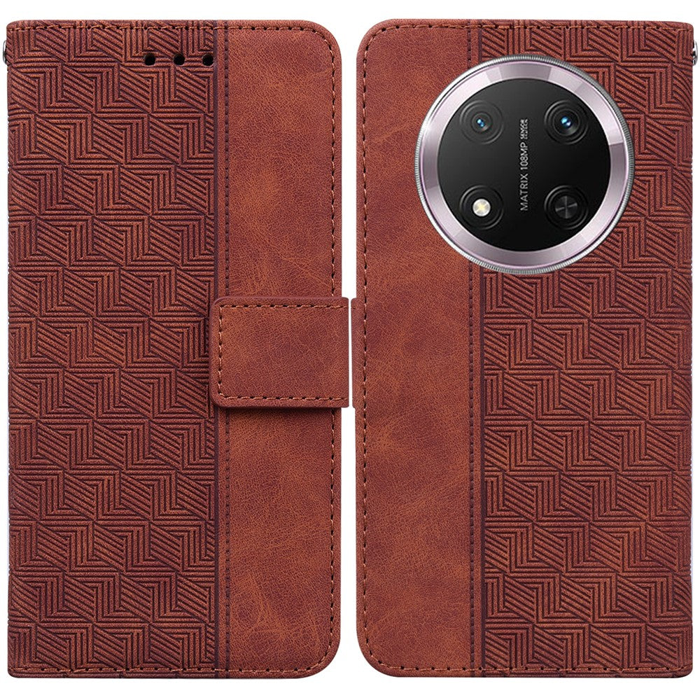 For Honor Magic7 Lite 5G / X9c 5G / X60 Pro 5G Case Geometry Pattern Leather Wallet Phone Cover with Wrist Strap