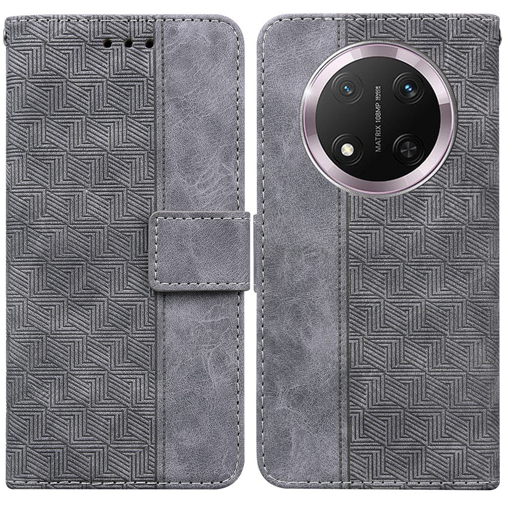 For Honor Magic7 Lite 5G / X9c 5G / X60 Pro 5G Case Geometry Pattern Leather Wallet Phone Cover with Wrist Strap