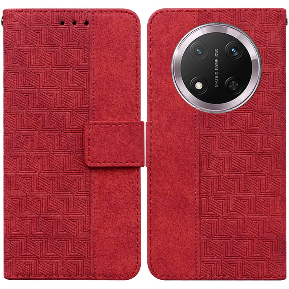 For Honor Magic7 Lite 5G / X9c 5G / X60 Pro 5G Case Geometry Pattern Leather Wallet Phone Cover with Wrist Strap
