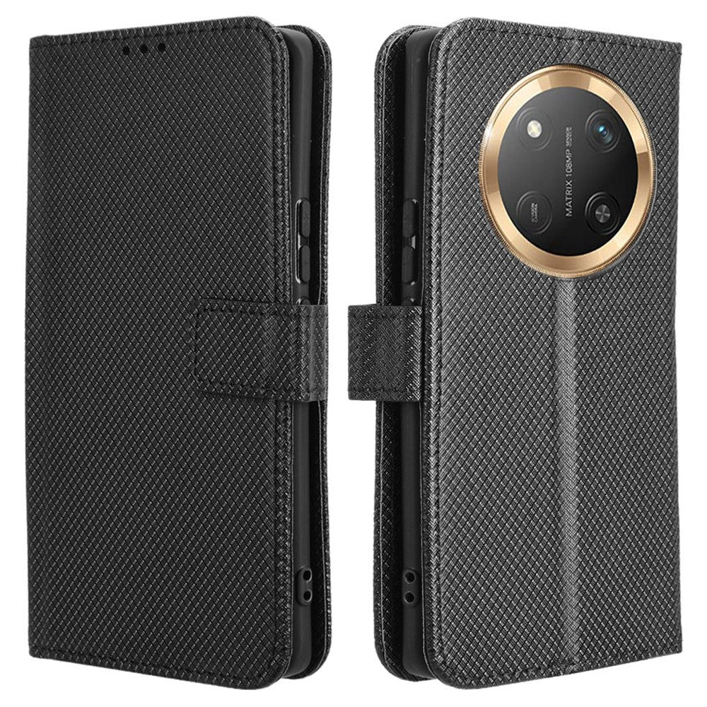Wallet Phone Case for Honor Magic7 Lite 5G / X9c 5G / X60 Pro 5G PU Leather Diamond Texture Cover