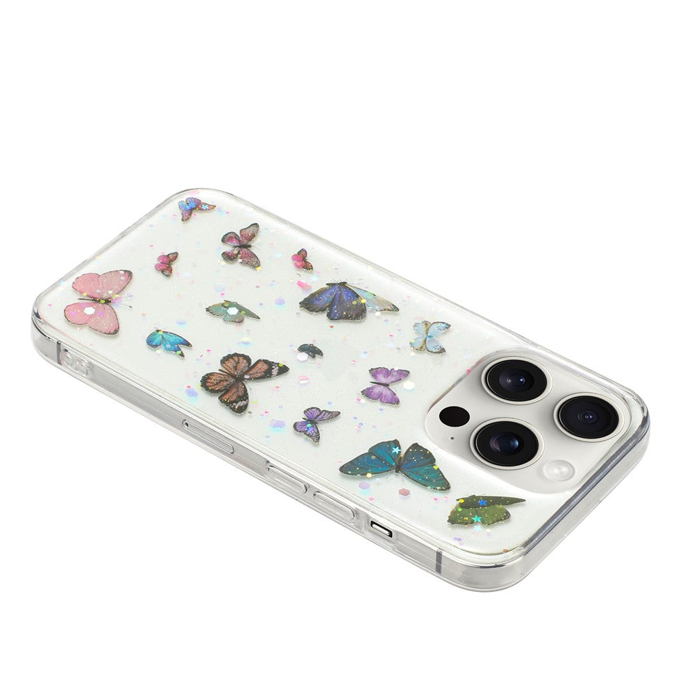 For iPhone 14 Pro Max Case Anti Drop TPU Phone Back Cover Epoxy Glitter Butterfly