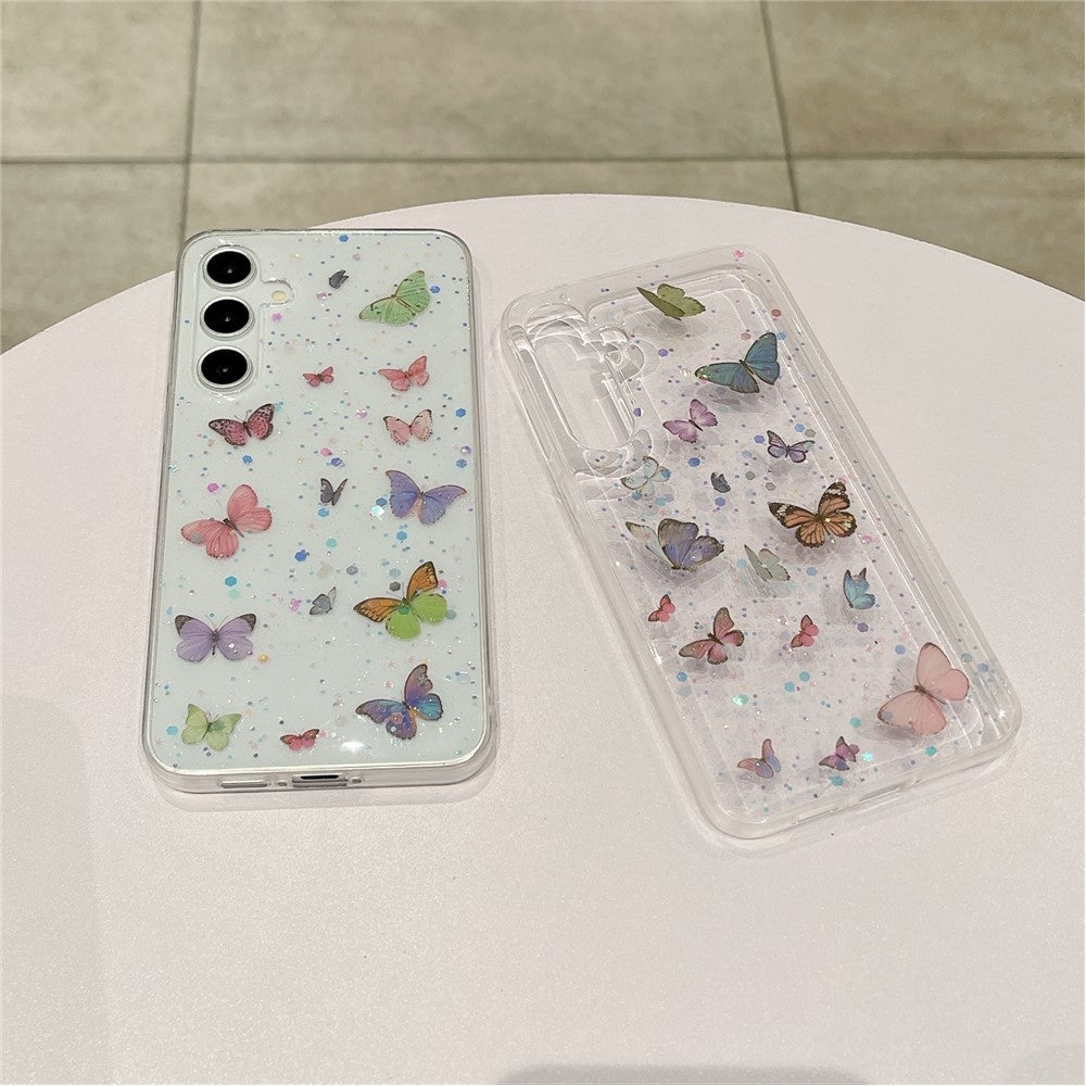 For Samsung Galaxy A35 5G Case Anti Drop TPU Phone Back Cover Epoxy Glitter Butterfly